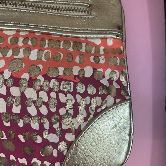 EXPRESS Colorful Clutch Gold with multicolor back zipper satin lining 6X9 - Picture 8 of 10